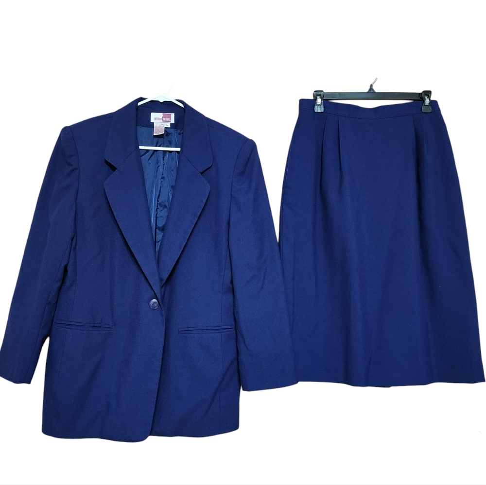 Sheridan Navy Royal Blue Blazer skirt suit set co ord size 14 womens